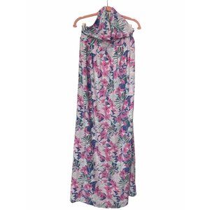Pink Lilly Women's Pink and White Floral Slit Maxi Halter Dress Size Medium